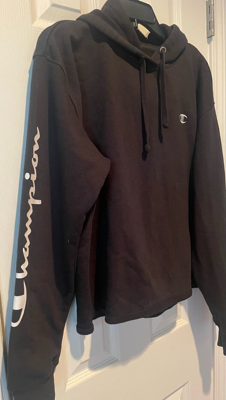 Champion Black hooded sweatshirt, Size XL, $22, B52